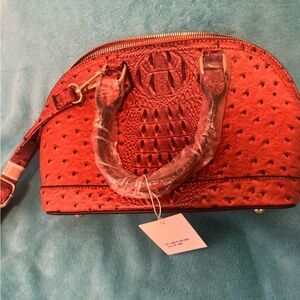 Brown Textured Dome Satchel Bag PU leather